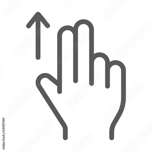 Two finger drag up line icon, gesture and hand, flick sign, vector graphics, a linear pattern on a white background.