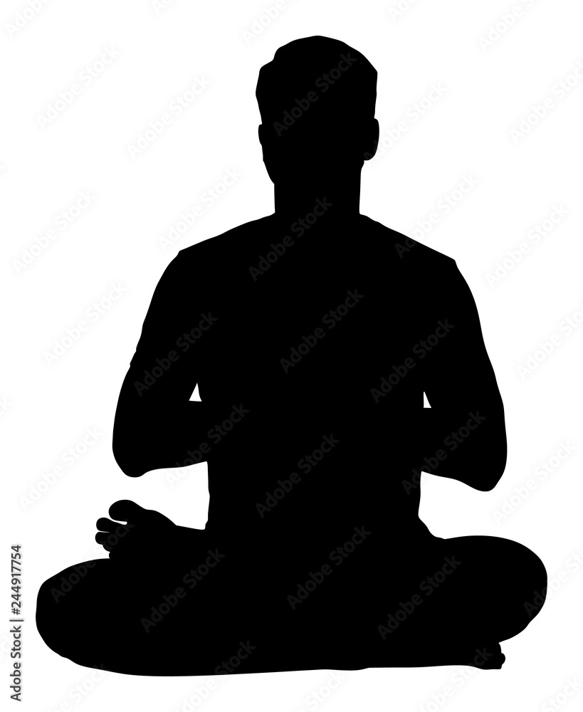 Sport man exercises yoga. Yoga pose vector silhouette isolated. Active