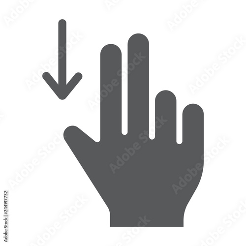 Two finger drag down glyph icon, gesture and hand, flick sign, vector graphics, a solid pattern on a white background.