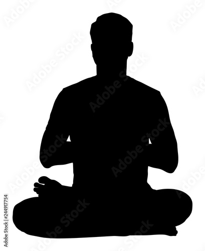 Sport man exercises yoga. Yoga pose vector silhouette isolated. Active boy in gym stretching and worming up. Health care activity. Lying down exercise in rehabilitation center. Medical treatment.