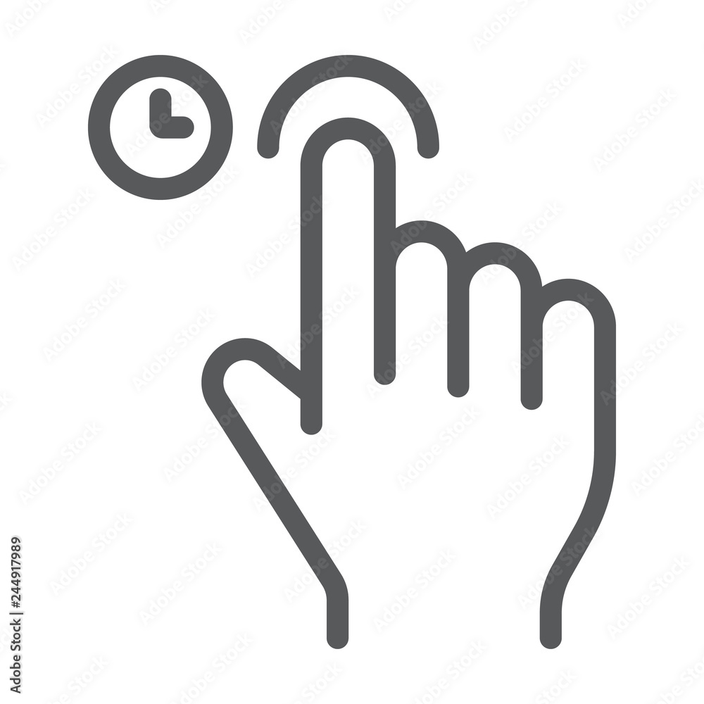 Touch and hold line icon, gesture and hand, tap sign, vector graphics, a linear pattern on a white background. Touch and hold line icon, gesture and hand, tap sign, vector graphics, a linear pattern on a white background.