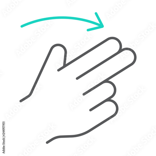 Two finger flick right thin line icon, gesture and hand, swipe sign, vector graphics, a linear pattern on a white background.