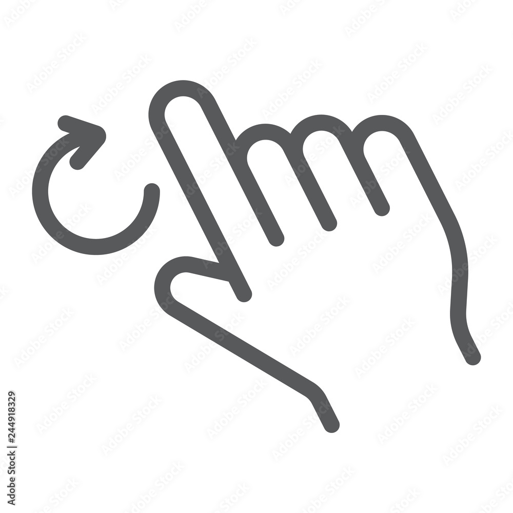 Two fingers rotate line icon, gesture and hand, twist sign, vector graphics, a linear pattern on a white background. Two fingers rotate line icon, gesture and hand, twist sign, vector graphics, a linear pattern on a white background.
