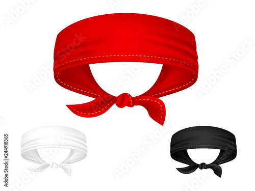 Vector realistic head bandanas isolated on white background. Illustration of textile tape