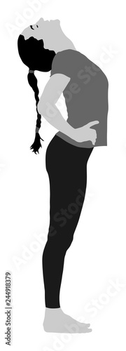 Woman exercises yoga, Yoga pose vector  illustration isolated on white background. Young woman morning practice in gym. Ballet girl pose.Work out, worming up, spirit exercise.