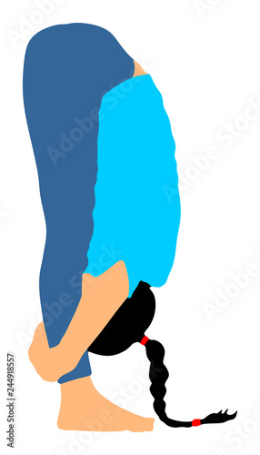 Woman exercises yoga, Yoga pose vector  illustration isolated on white background. Young woman morning practice in gym. Ballet girl pose.Work out, worming up, spirit exercise.