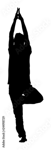 Sport man exercises yoga. Yoga pose vector silhouette isolated. Active boy in gym stretching and worming up. Health care activity. Lying down exercise in rehabilitation center. Medical treatment.