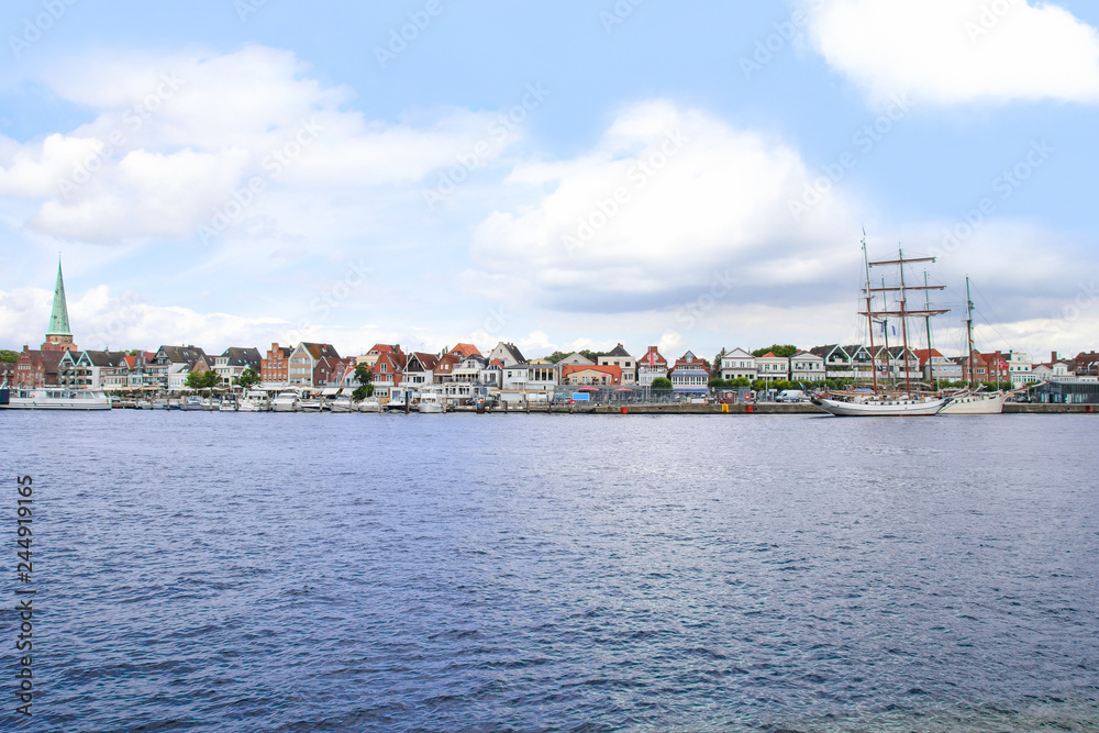 Travemuende, panoramic view from river Trave, Germany