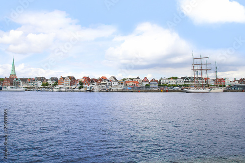 Travemuende, panoramic view from river Trave, Germany