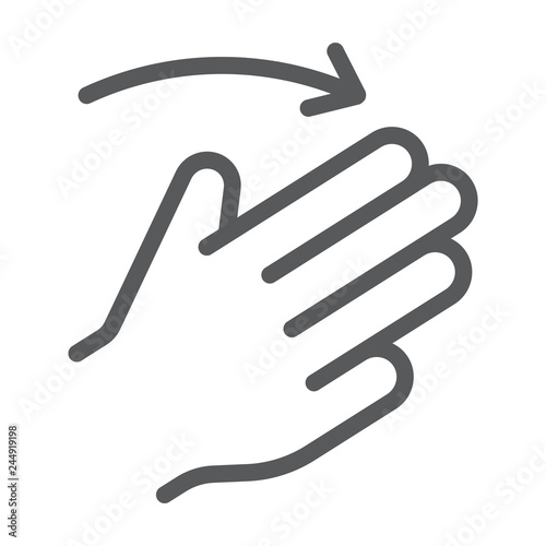 Three fingers flick right line icon, gesture and hand, click sign, vector graphics, a linear pattern on a white background.