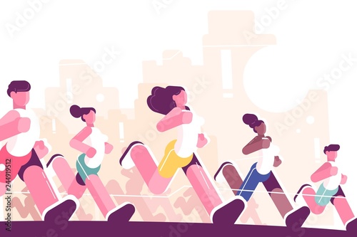 Men and women training to marathon in park