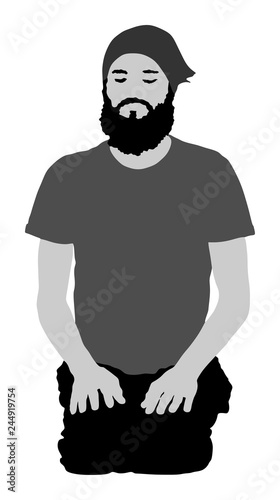 Sport man exercises yoga. Yoga pose vector illustration isolated. Active boy in gym stretching and worming up. Health care activity. Lying down exercise in rehabilitation center. Medical treatment.