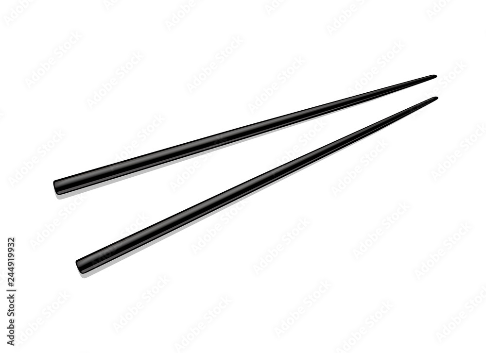 Black chopsticks for rice on white background Black chopsticks for rice on white background