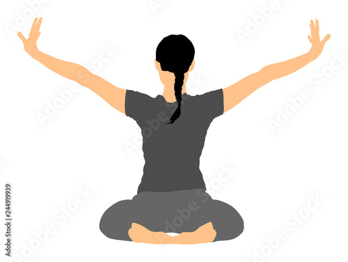 Woman exercises yoga, Yoga pose vector illustration isolated on white background. Young woman morning practice in gym. Ballet girl pose.Work out, worming up, spirit exercise.