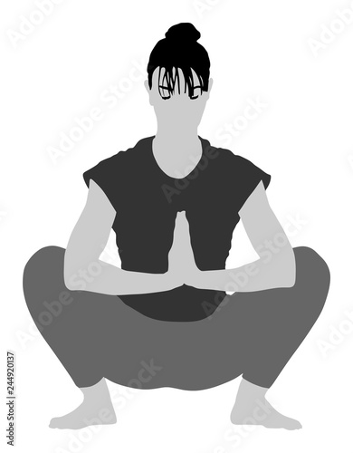 Woman exercises yoga, Yoga pose vector illustration isolated on white background. Young woman morning practice in gym. Ballet girl pose.Work out, worming up, spirit exercise.