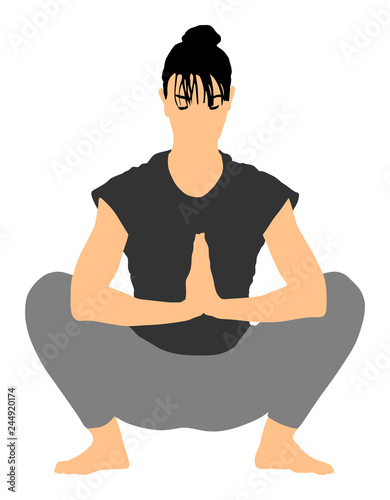 Woman exercises yoga, Yoga pose vector illustration isolated on white background. Young woman morning practice in gym. Ballet girl pose.Work out, worming up, spirit exercise.