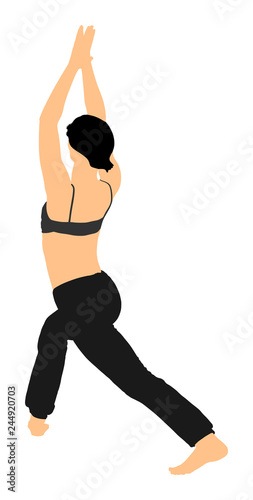 Woman exercises yoga, Yoga pose vector illustration isolated on white background. Young woman morning practice in gym. Ballet girl pose.Work out, worming up, spirit exercise.