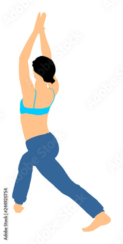 Woman exercises yoga, Yoga pose vector illustration isolated on white background. Young woman morning practice in gym. Ballet girl pose.Work out, worming up, spirit exercise.