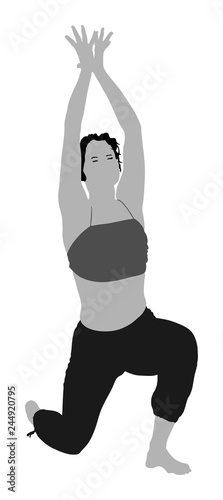 Woman exercises yoga, Yoga pose vector illustration isolated on white background. Young woman morning practice in gym. Ballet girl pose.Work out, worming up, spirit exercise.