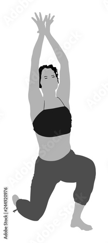 Woman exercises yoga, Yoga pose vector illustration isolated on white background. Young woman morning practice in gym. Ballet girl pose.Work out, worming up, spirit exercise.