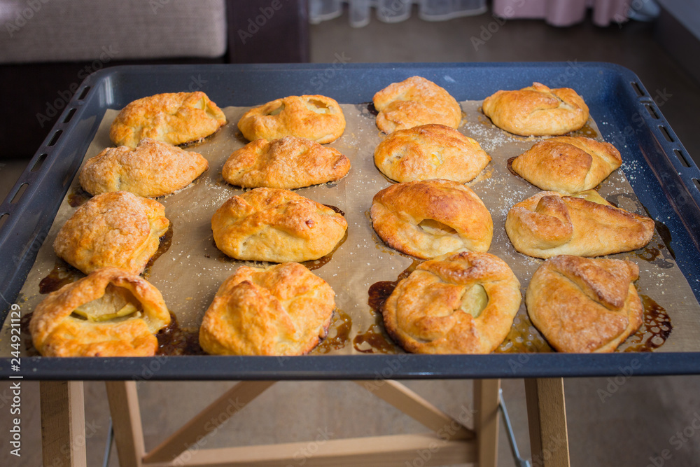 taste cakes or buns, lying on the  tray