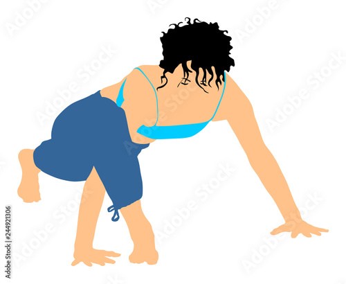 Woman exercises yoga, Yoga pose vector illustration isolated on white background. Young woman morning practice in gym. Ballet girl pose.Work out, worming up, spirit exercise.