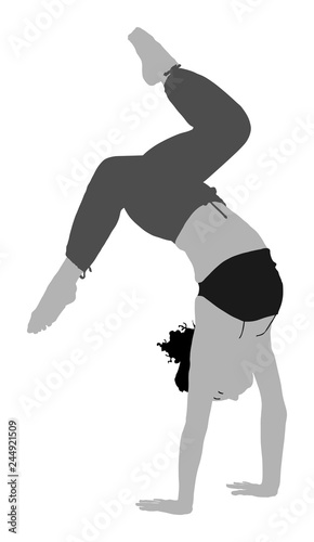 Woman exercises yoga, Yoga pose vector illustration isolated on white background. Young woman morning practice in gym. Ballet girl pose.Work out, worming up, spirit exercise.