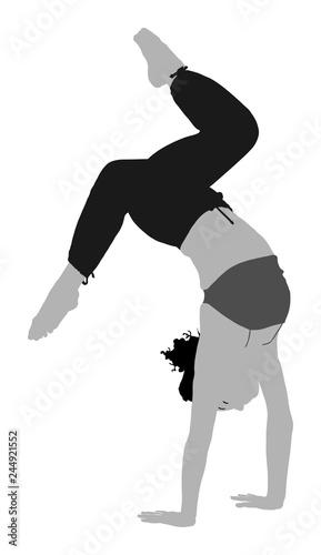 Woman exercises yoga, Yoga pose vector illustration isolated on white background. Young woman morning practice in gym. Ballet girl pose.Work out, worming up, spirit exercise.