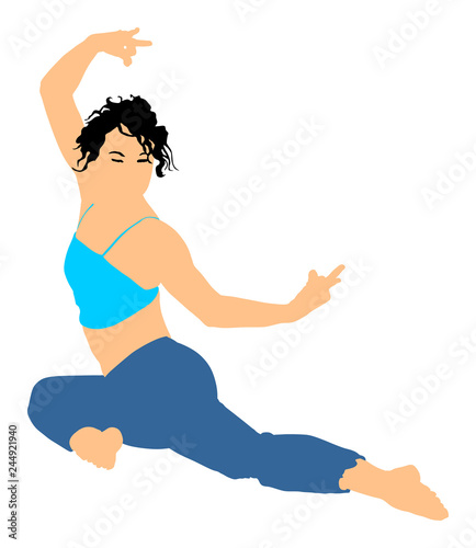 Woman exercises yoga, Yoga pose vector illustration isolated on white background. Young woman morning practice in gym. Ballet girl pose.Work out, worming up, spirit exercise.