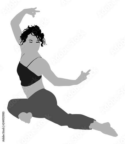 Woman exercises yoga, Yoga pose vector illustration isolated on white background. Young woman morning practice in gym. Ballet girl pose.Work out, worming up, spirit exercise.