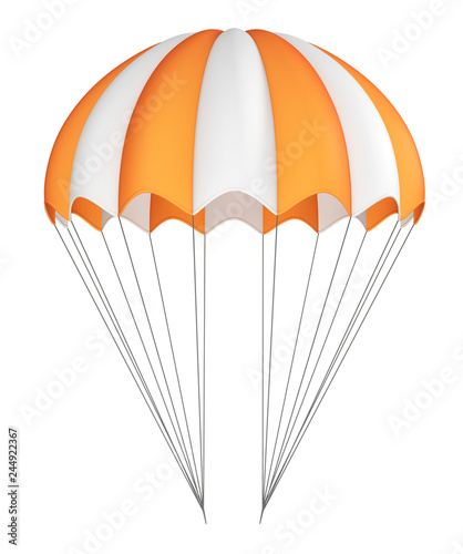 Parachute, orange with white, striped. 3d illustration isolated on white photo