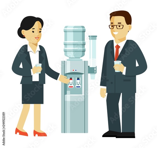 Business people drinking at the water cooler