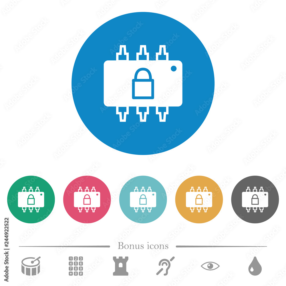Hardware locked flat round icons Hardware locked flat round icons