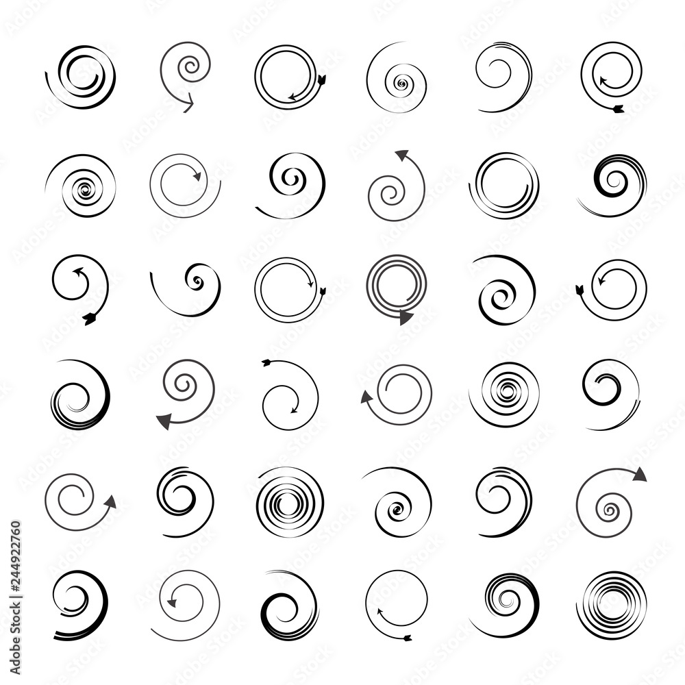Arrows and spiral shapes. Design elements set.