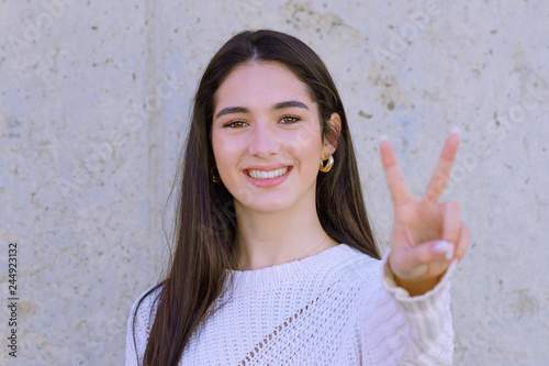 Beauty girl with white teeth and perfect smile looking at camera - Image