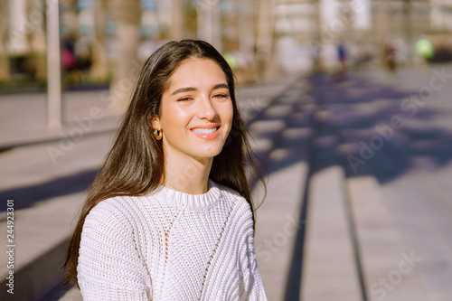 happy girl with white teeth and perfect smile looking at camera - Image