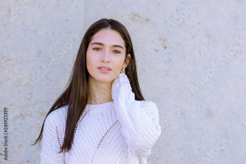 close up Portrait of a happy beautiful girl looking at camera - Image