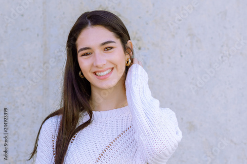 close up Portrait of a happy beautiful girl looking at camera - Image
