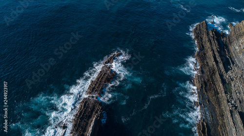 Aerial view of cliffs and Waves Atlantic coast Portugal