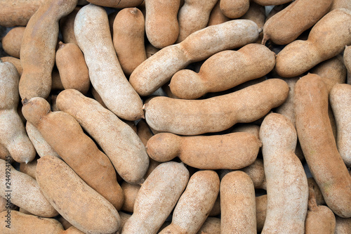 Group of ripe tamarind pods