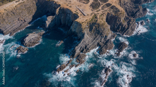 Aerial view of the Cabo Sardao cliffs and Waves Atlantic coast Portugal