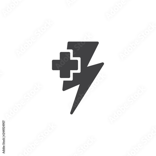 Energy plus vector icon. filled flat sign for mobile concept and web design. Power supply simple solid icon. Symbol, logo illustration. Pixel perfect vector graphics