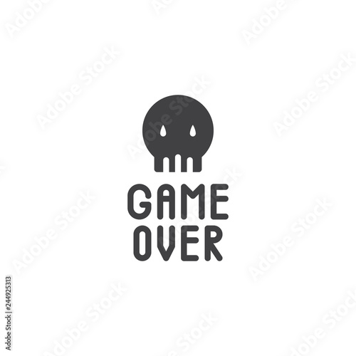 Game over skull vector icon. filled flat sign for mobile concept and web design. Skull with game over text simple solid icon. Symbol, logo illustration. Pixel perfect vector graphics