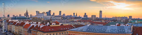 Panoramic view of Warsaw at sunset photo