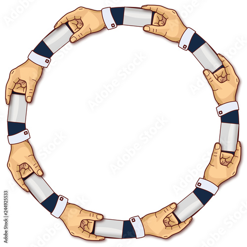 Hände im Kreis mit Visitenkarten