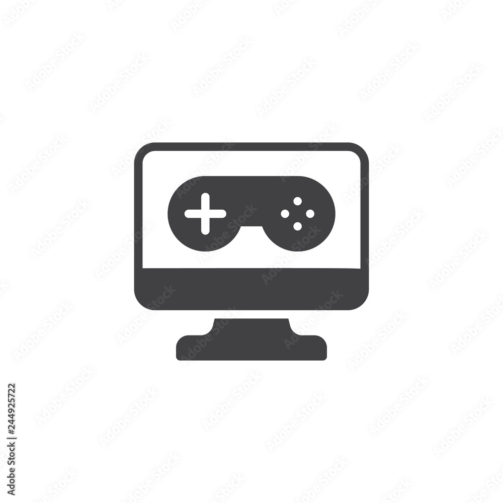 Vecteur Stock PC video game controller vector icon. filled flat sign for  mobile concept and web design. Gaming joystick and computer monitor simple  solid icon. Symbol, logo illustration. Pixel perfect vector