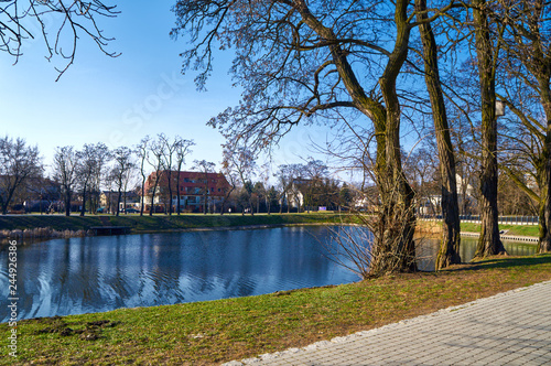 Beautiful panoramic view to Cietrzewia ponds or Glinianki Cietrzewia - two water reservoirs, located in Warsaw, in the Włochy district photo