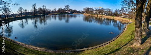 Beautiful panoramic view to Cietrzewia ponds or Glinianki Cietrzewia - two water reservoirs, located in Warsaw, in the Włochy district