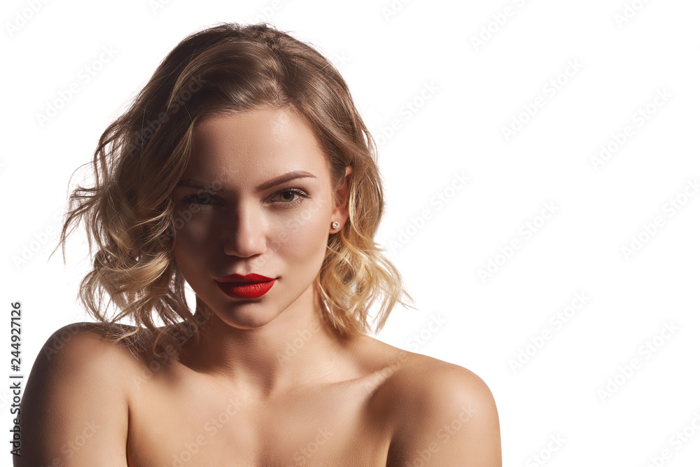 Closeup of naked beautiful woman posing with closed eyes Closeup of naked beautiful woman posing with closed eyes