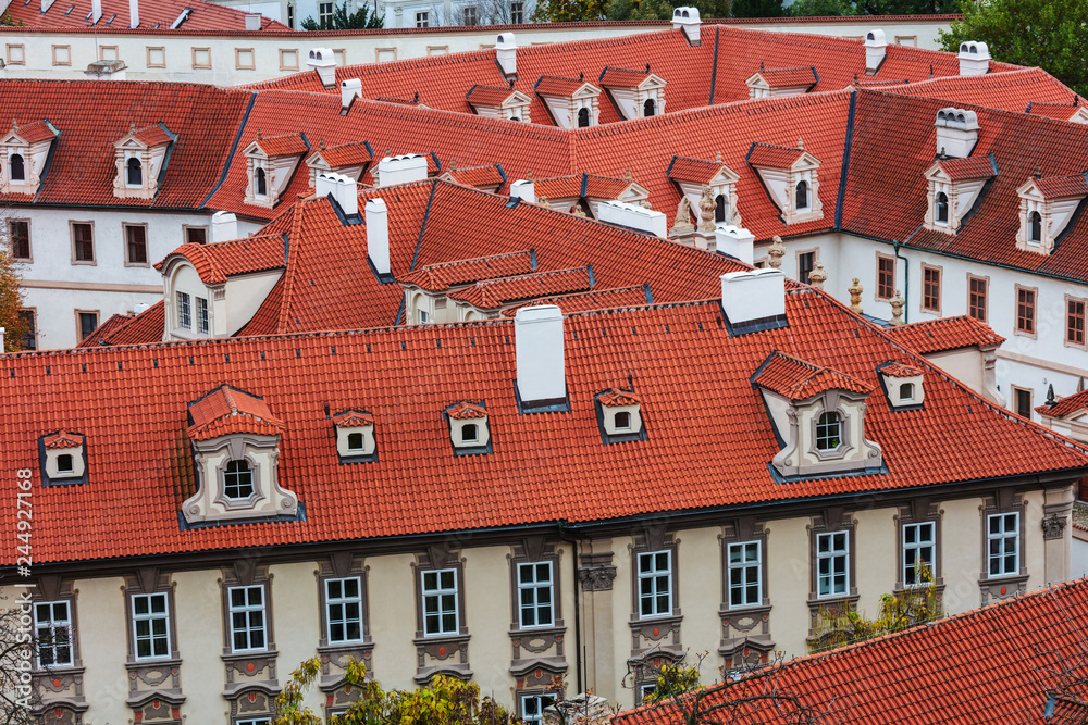 tile roofs of the old city. Prague.